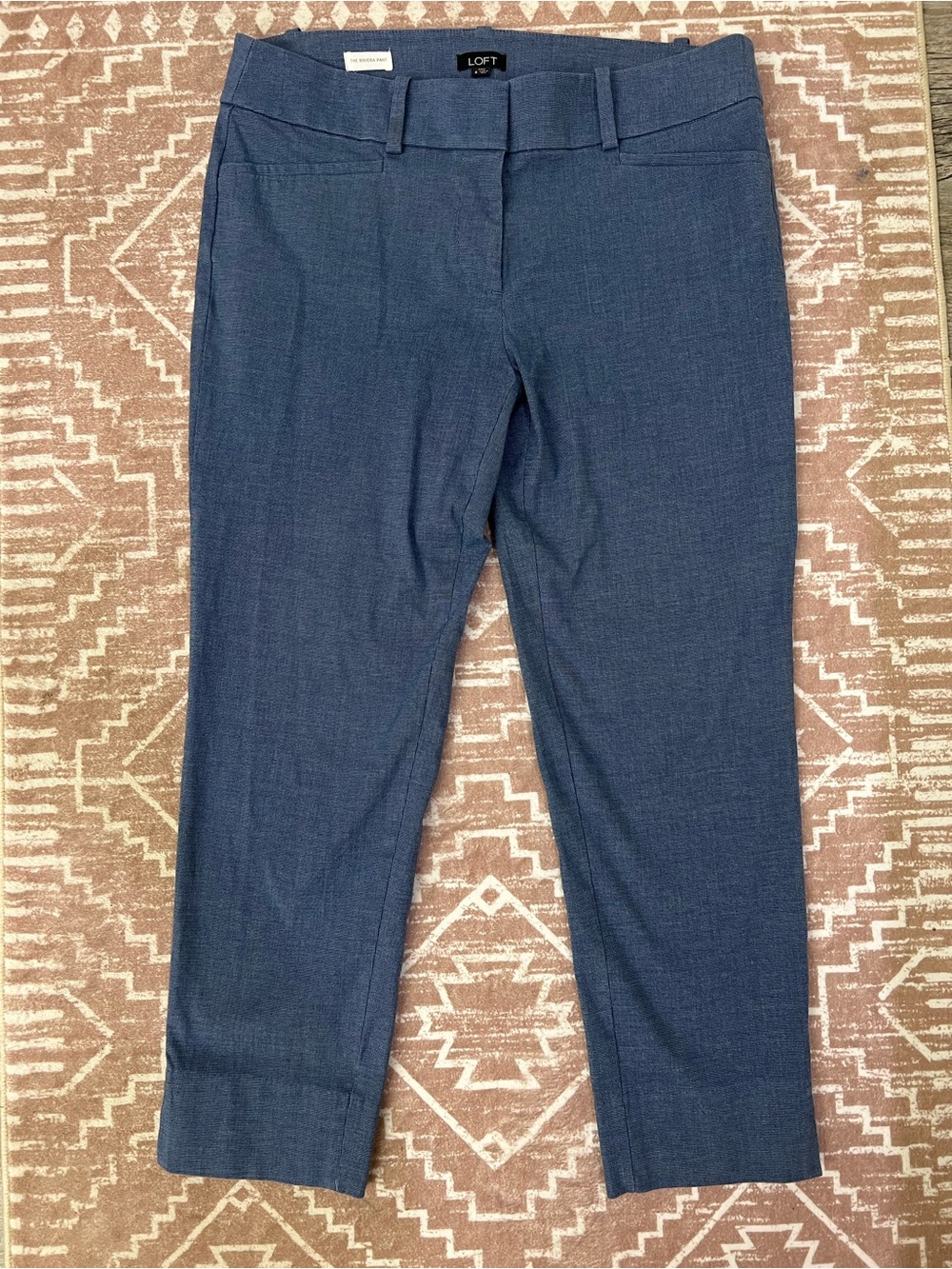 LOFT Blue Slim Straight Dress Pants Womens Size 6 25in Inseam/ Crop Cotton Twill